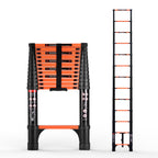 SINMEIRUN Telescoping Ladder, 12.5 FT, Aluminum Extension Ladder, 330 lbs Capacity, Collapsible Multi-Purpose Ladder for Home, Roof and RV; Orange