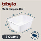 Tribello 2-Pack Dish Pans for Kitchen Sink, Plastic Tub Dishpan Wash Basin and Foot Bath for Soaking Feet, Wash Bucket for Washing and Storage Cleaning Supplies - 12 Quarts - Heavy Duty - (White)