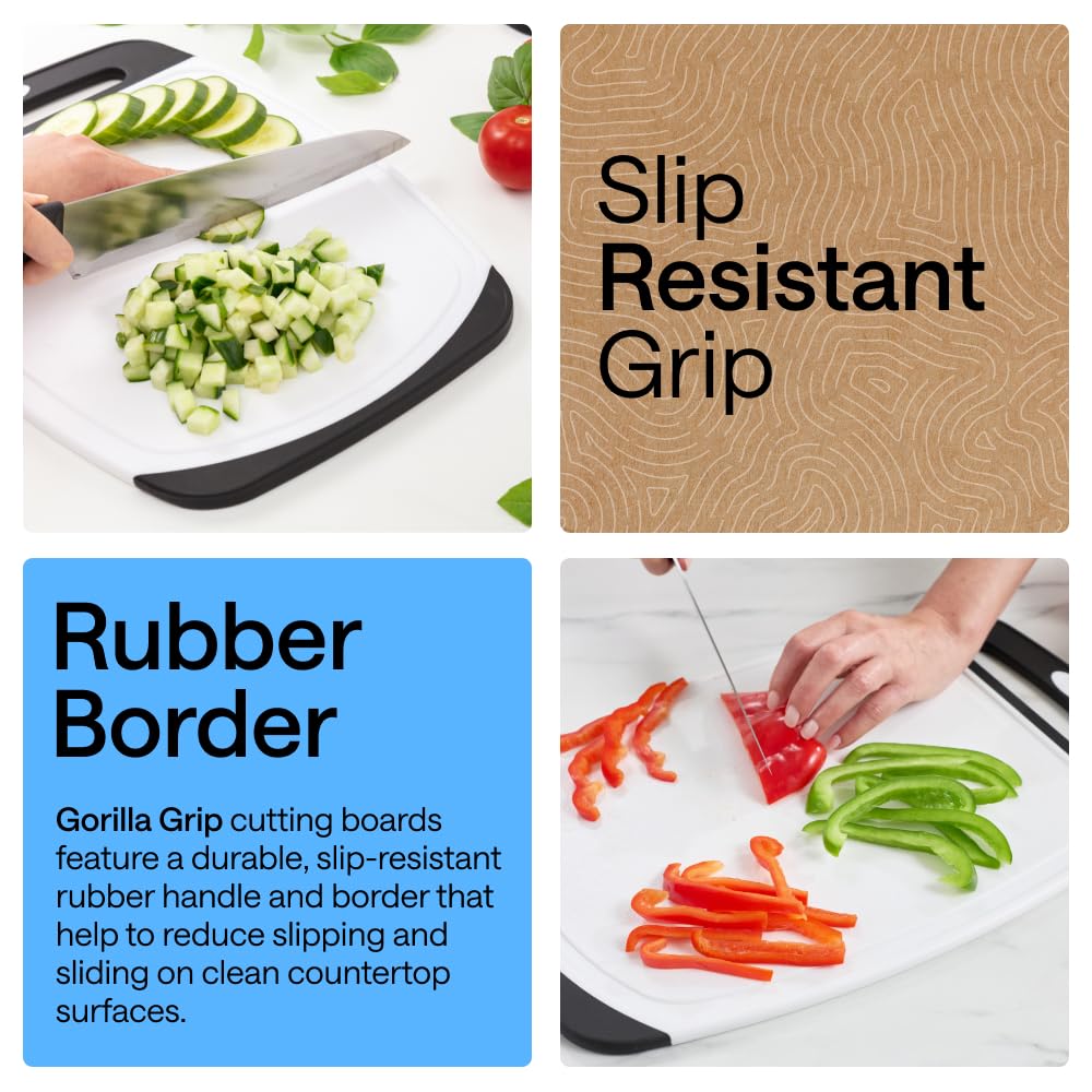 GORILLA GRIP Cutting Board Set of 3, Slip Resistant and Nonporous, Black