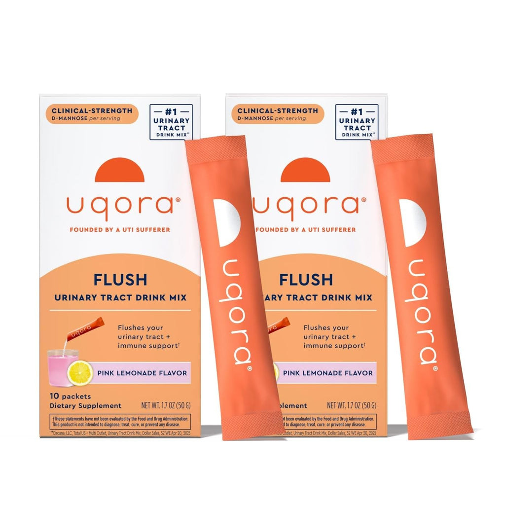 Uqora Flush - Urinary Tract* with D-Mannose, Vitamin C, Vitamin B6, Potassium, Magnesium & Calcium - Gluten-Free & Vegan - Pink Lemonade Flavor - 20 Packets (2 Pack)