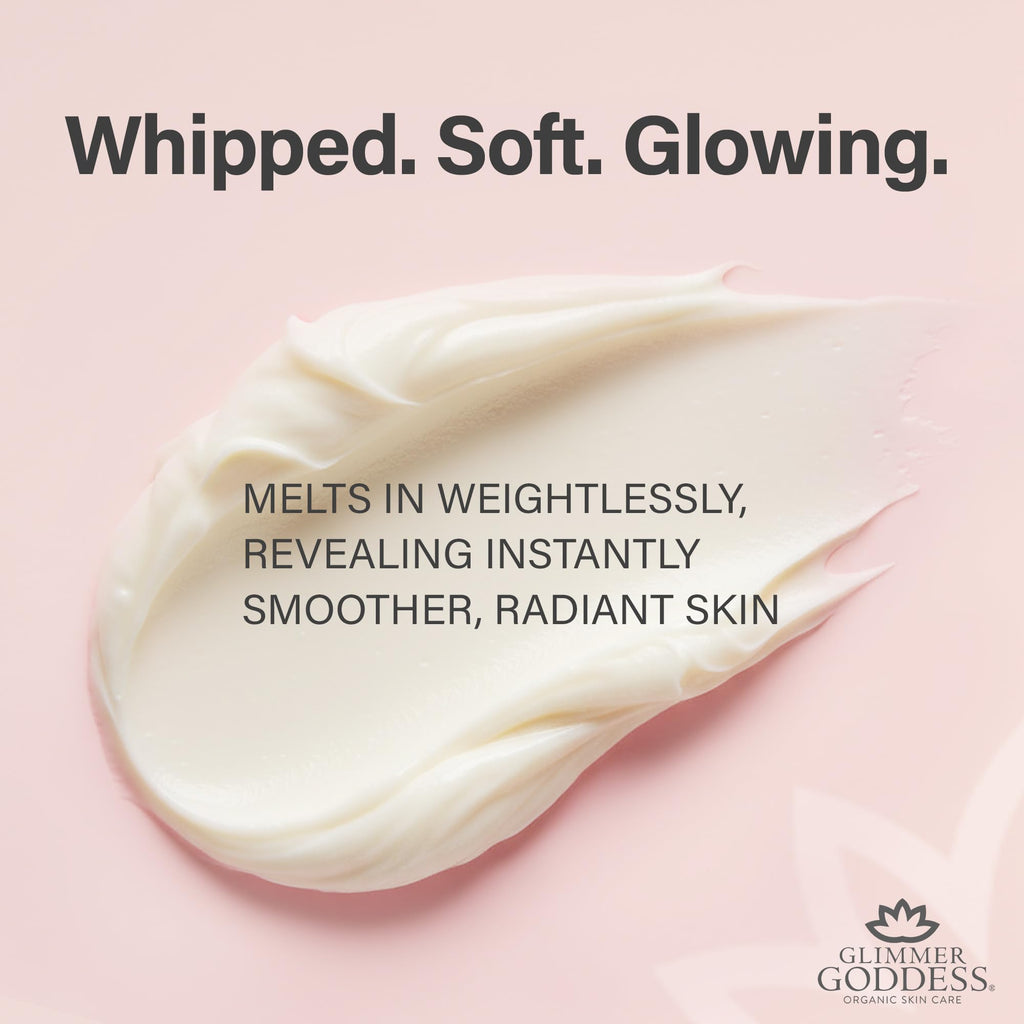 GLIMMER GODDESS Organic Whipped Body Butter for Women - Moisturizer Cream with Shea & Cocoa Butter, Almonds & Coconut Oil - Honeysuckle, 8oz
