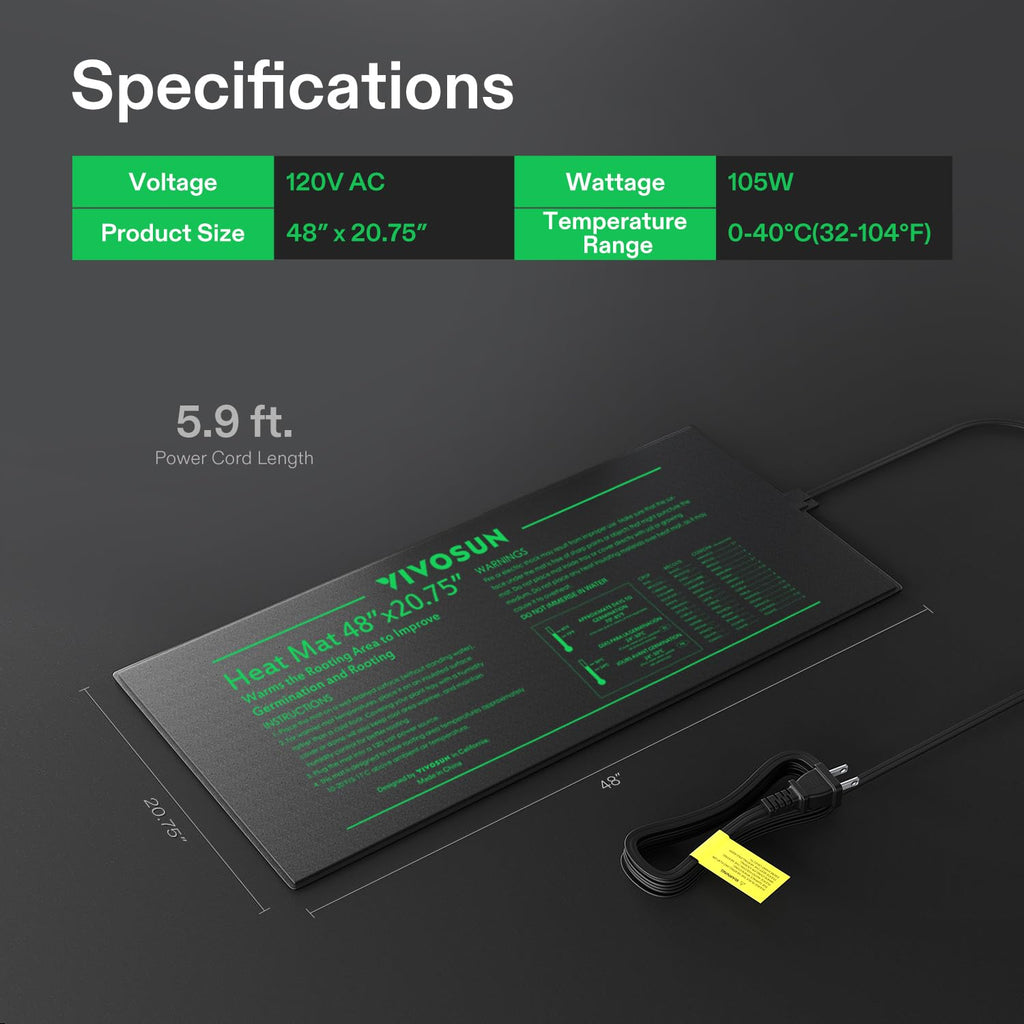 VIVOSUN 48" x 20.75" Durable Waterproof Seedling Heat Mat