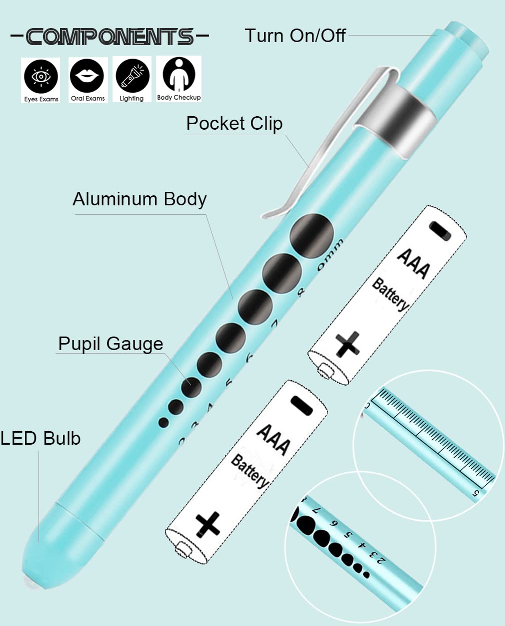 MEUUT Medical Pen Lights for Nurses 3 Pack & 6 AAA Batteries for EMT