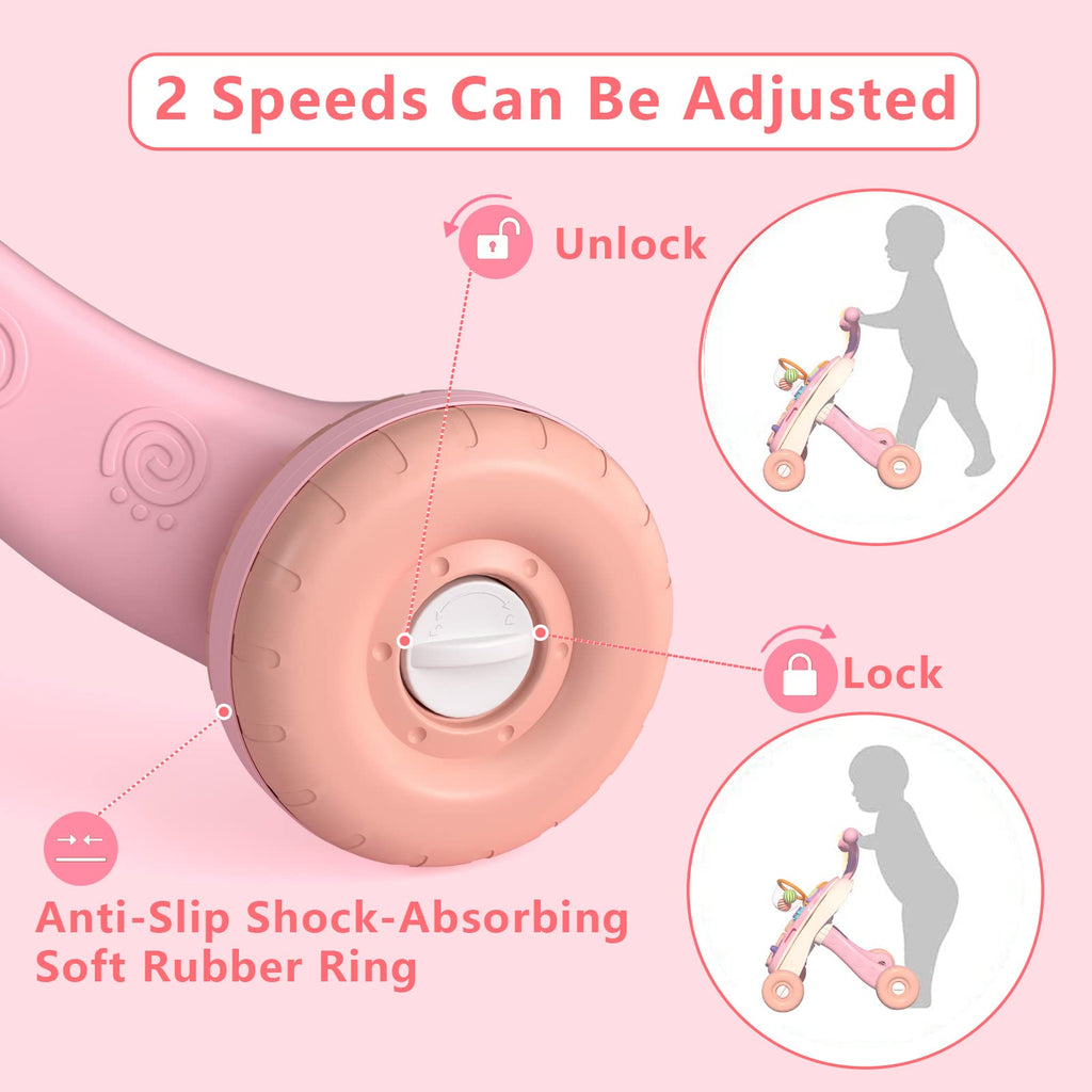 QDRAGON 3 in 1 Baby Walker and Activity Center for Girl, Learning to Walk, Sit to Stand, Early Educational Push Toys with Music Panel for Infant Toddler 12+ Months Pink