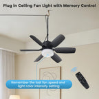 Fanspex 20.5'' Plug in Ceiling Fan with Light for Gazebo Patio Canopy Tent Porch RV, 5 Fan Speeds with Adjust Lighting & Remote Control (Black)