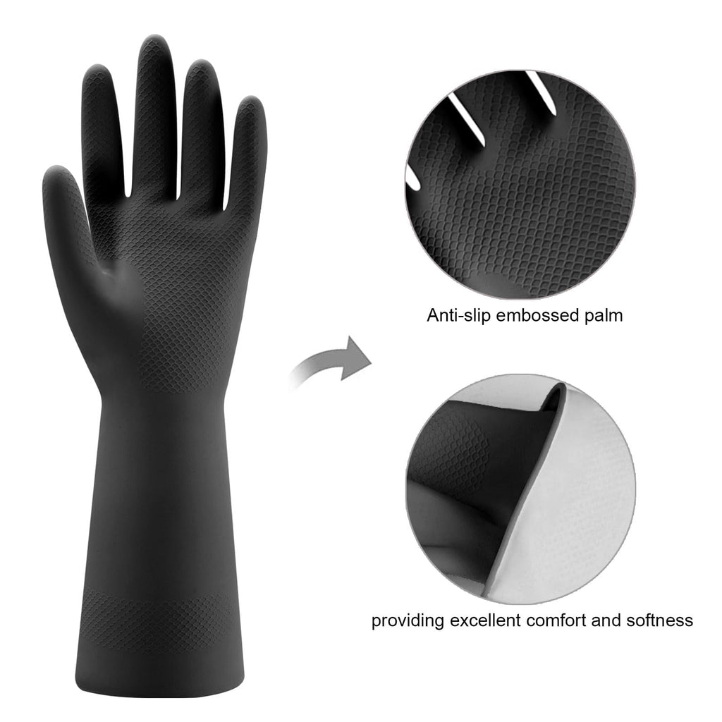 Bamllum 4 Pairs Rubber Kitchen Dishwashing Gloves - Reusable Household Cleaning Gloves for Washing Dishes and Cleaning Tasks, Flexible Long-lasting and Non-Slip (Medium, Black) (Pack of 2)