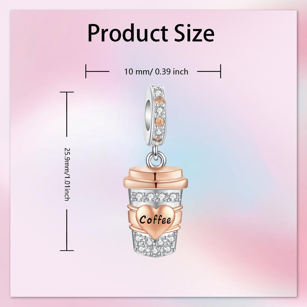 Alstade Coffee Cup Dangle Charm 925 Sterling Silver Charms fits Bracelets and Necklace Pendant Bead Charms Jewelry Present for Women Family Friends