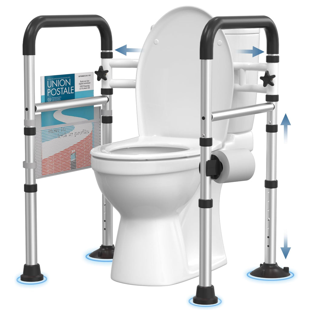HOMLAND Toilet Safety Rails for Seniors, Adjustable Detachable Toilet Safety Frame with Handles for Elderly and Disabled, 350LBS Handicap Toilet Rail Fits Most Toilets, Black