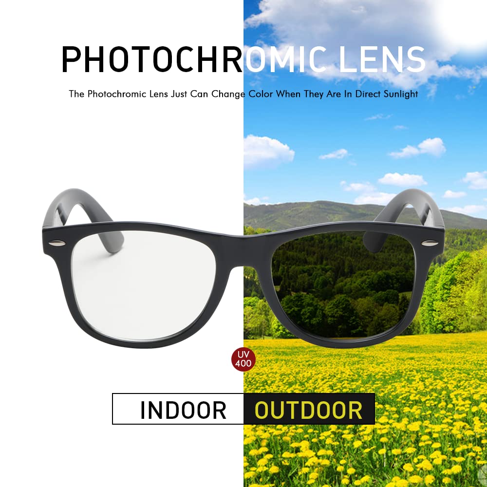 ZAMGIC Photochromic Day Night Sunglasses Blue Light Blocking Glasses for Men and Women Retro Rectangle Black Frame Photochromic Lens