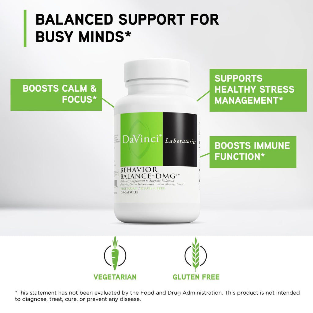 DAVINCI Labs Behavior Balance-DMG - Dietary Supplement to Support Clarity, Social Skills, Stress Coping, and Immune Health* - with Vitamin E, B6, Zinc and More - Gluten-Free - 120 Vegetarian Capsules