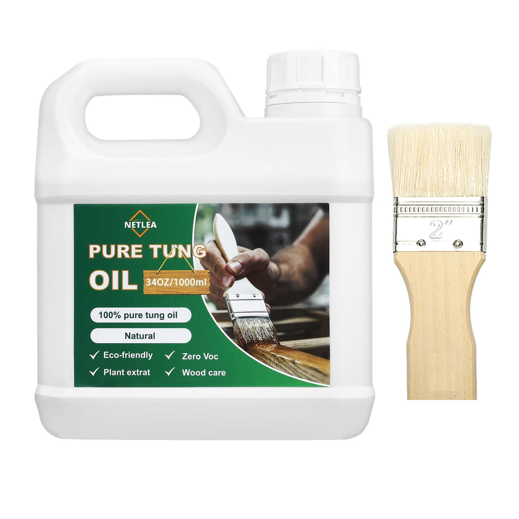 NetLea 34oz 100% Pure Tung Oil for Wood Finish,Food Safe for Furniture,Countertop,Cutting Board,Indoor & Outdoor Furniture,Wood Floor