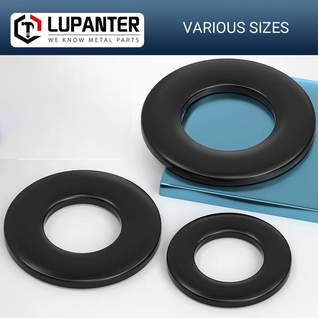 LUPANTER 1/4" Black Flat Washers 50 Pack Made of 18-8 (304) Stainless Steel Metal Washers for Screws