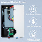 Tankless Electric Water Heater, ECOTOUCH 18kW Instant Water Heater On Demand 240V Under Sink Water Heaters Point of Use with ETL Certificated Self-Modulation ECO180S White