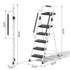 KINGRACK 5 Step Ladder, Step Stool 800 lbs Capacity with Safety Latch, Storage Tray, Handrail & Extra Wide Steps, Step Ladder 5 Step Folding for Home, Garden, Painting, Garage & Outdoor, White