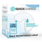 QuickChange Men's Incontinence Wrap, Maximum Absorbency Catheter Alternative for Males with Reduced Mobility | 17 Ounce Capacity, Adjustable Size, 100-Count