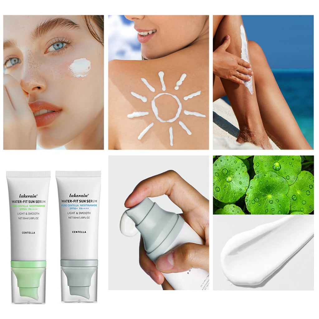 2PCS Centella Sunscreen SPF 50,Face Sun Screen Long-Lasting Protection,Madagascar Sunscreen,NO White Cast - Dry Oily Skincare (Blue)