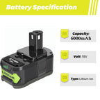 ULDERTRA 2-Pack 6.0Ah Replacement Batteries for Ryobi 18V Battery - Extended Power and Reliability