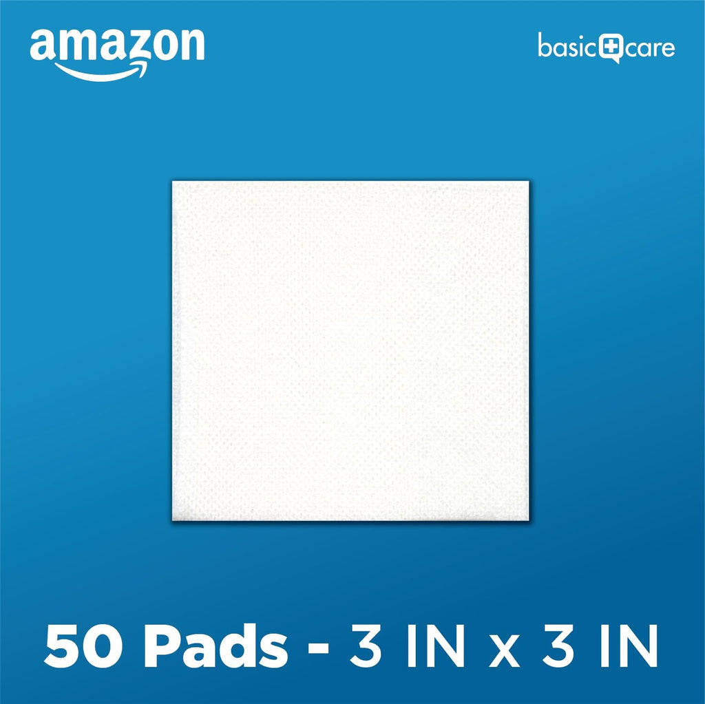 Amazon Basic Care Gauze Pads, 3x3 inches Sterile Medical Wound Dressing Sponges, 12-Ply, Ultra Soft, Extra Absorbent, 50 Count, (Previously All Health) (Pack of 2)