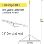 Byhagern Landscape Rake 36'', Aluminum Rakes with Lightweight 69'' Handle, Landscaping Rake Tool for Lawn Care, Beach
