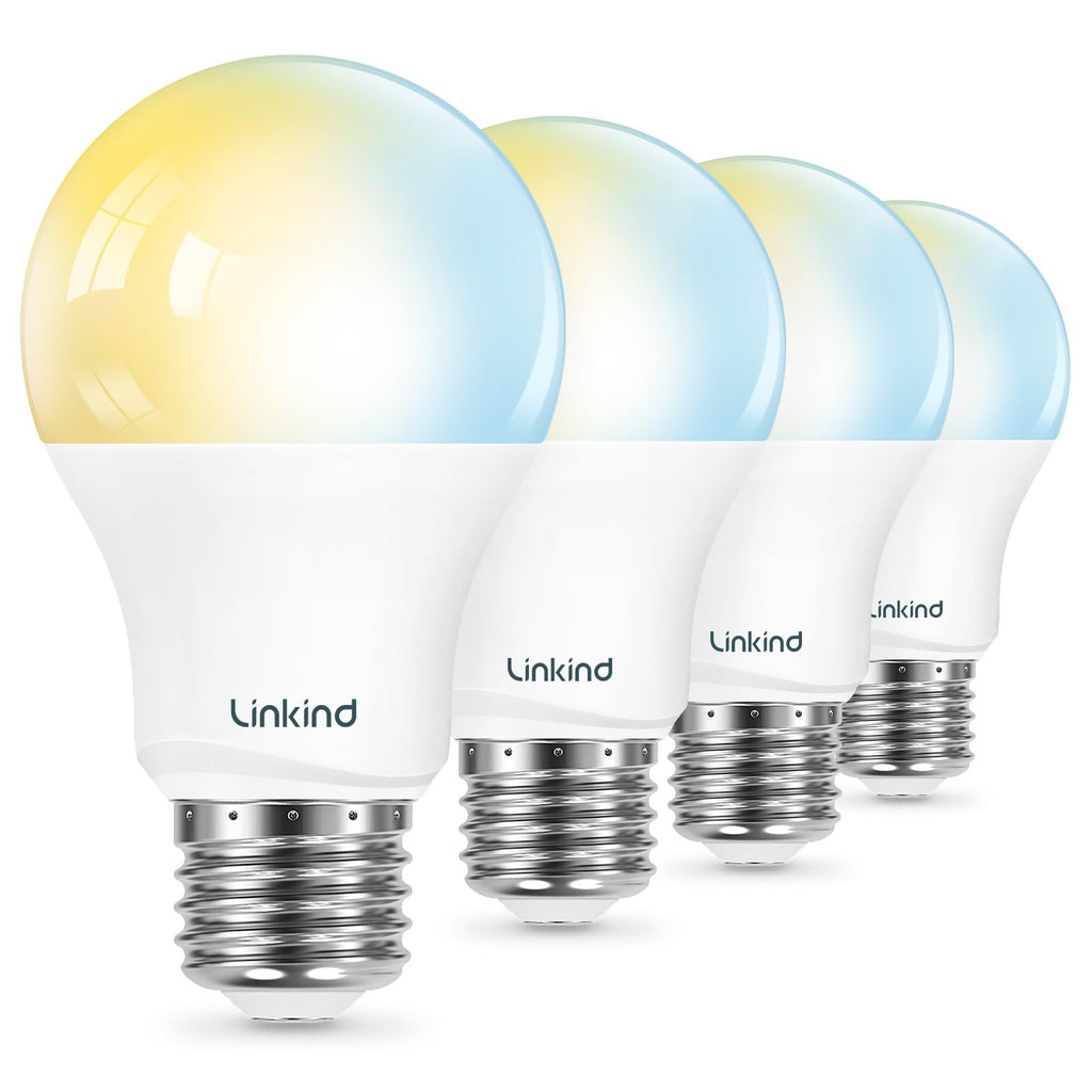 Linkind Smart Light Bulbs, Warm White to Daylight (2700K-6500K), Alexa Light Bulbs, Work with Alexa, Google Home, AiDot, 60W Equiv, Efficient 8.5W, 2.4G WiFi Bluetooth LED CRI>90, A19 E26 800LM, 4Pack