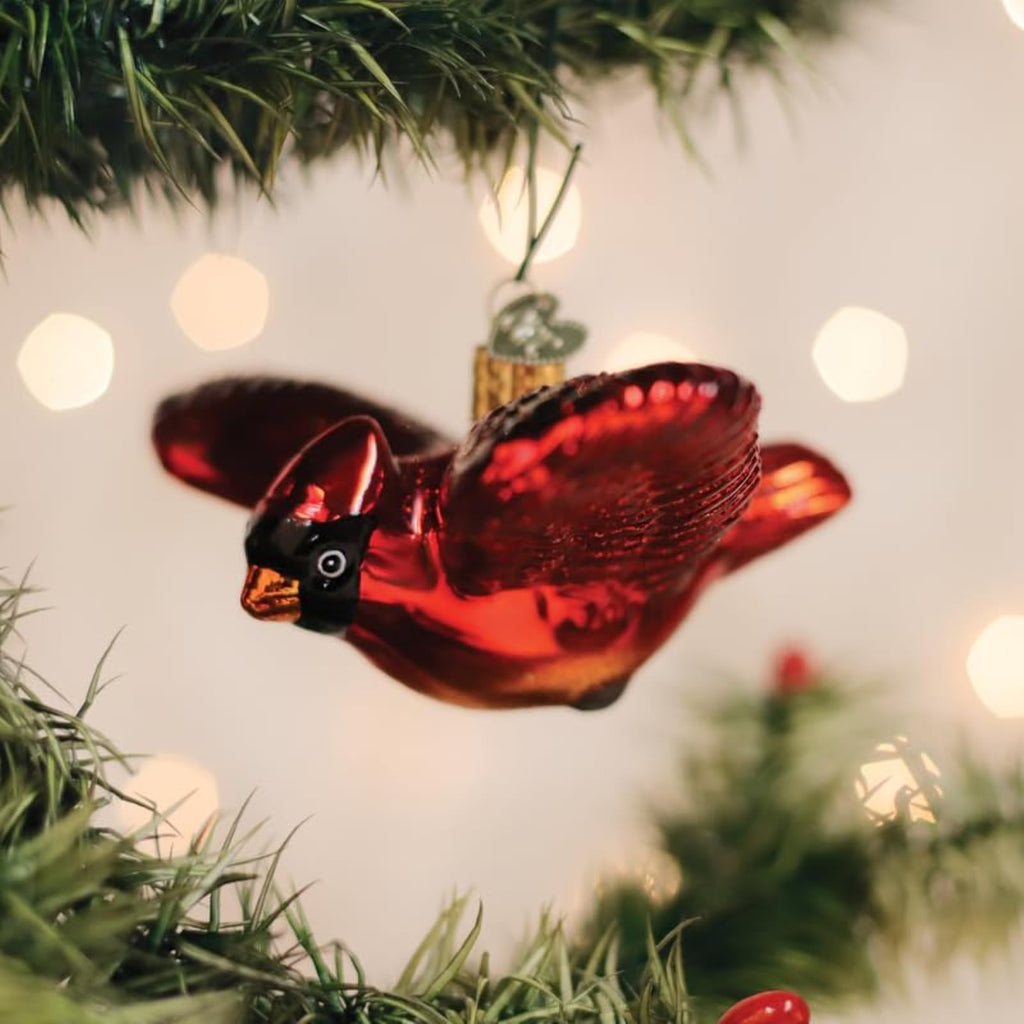 Old World Christmas Cardinal in Flight Glass Blown Ornament for Christmas Tree, Handcrafted Holiday Decoration, Bird Watcher Collection