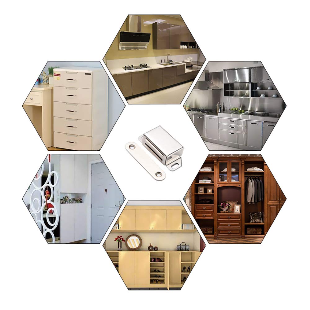Mousike Cabinet Magnets 30lb Stainless Steel Magnetic Door Catch with Strong Magnetic for Kitchen Cupboard Wardrobe Closet Cabinet Door Drawer Latch