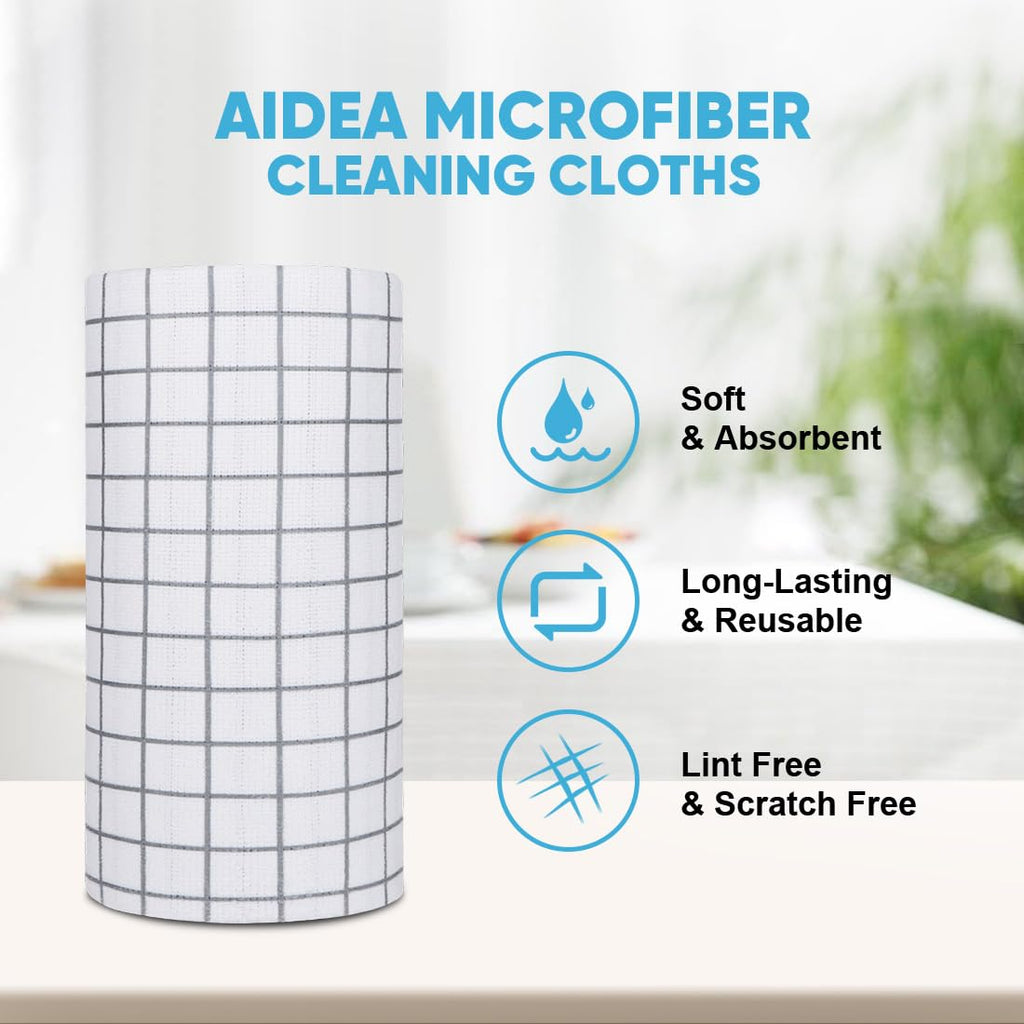 AIDEA Microfiber Cleaning Cloth Roll, 50PK, Microfiber Kitchen Towels, Reusable Paper Towels Tear Away Cloth, Lint Free Rags for House, Window, Cleaning Supplies 11.5"×11.5"