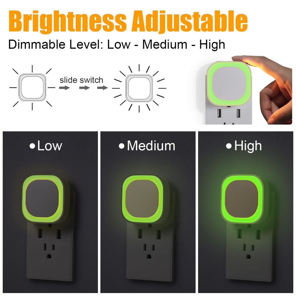 YUNLEX 2 Pack Green Night Light, Dimmable Soft Glow & Indirect Reflection, Auto Dusk to Dawn Sensor, Plug in Nighlight for Home Bar, Game Room, Holiday Decor, Hallway, Bathroom, Toliet