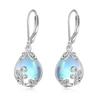 POPLYKE Moonstone Filigree Teardrop Drop Dangle Earrings Sterling Silver Leverback Earrings Moonstone Jewelry Gifts for Women
