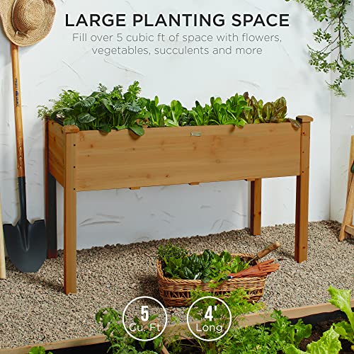Best Choice Products 48x24x30in Raised Garden Bed, Elevated Wood Planter Box Stand for Backyard, Patio, Balcony w/Bed Liner, 200lb Capacity - Acorn Brown