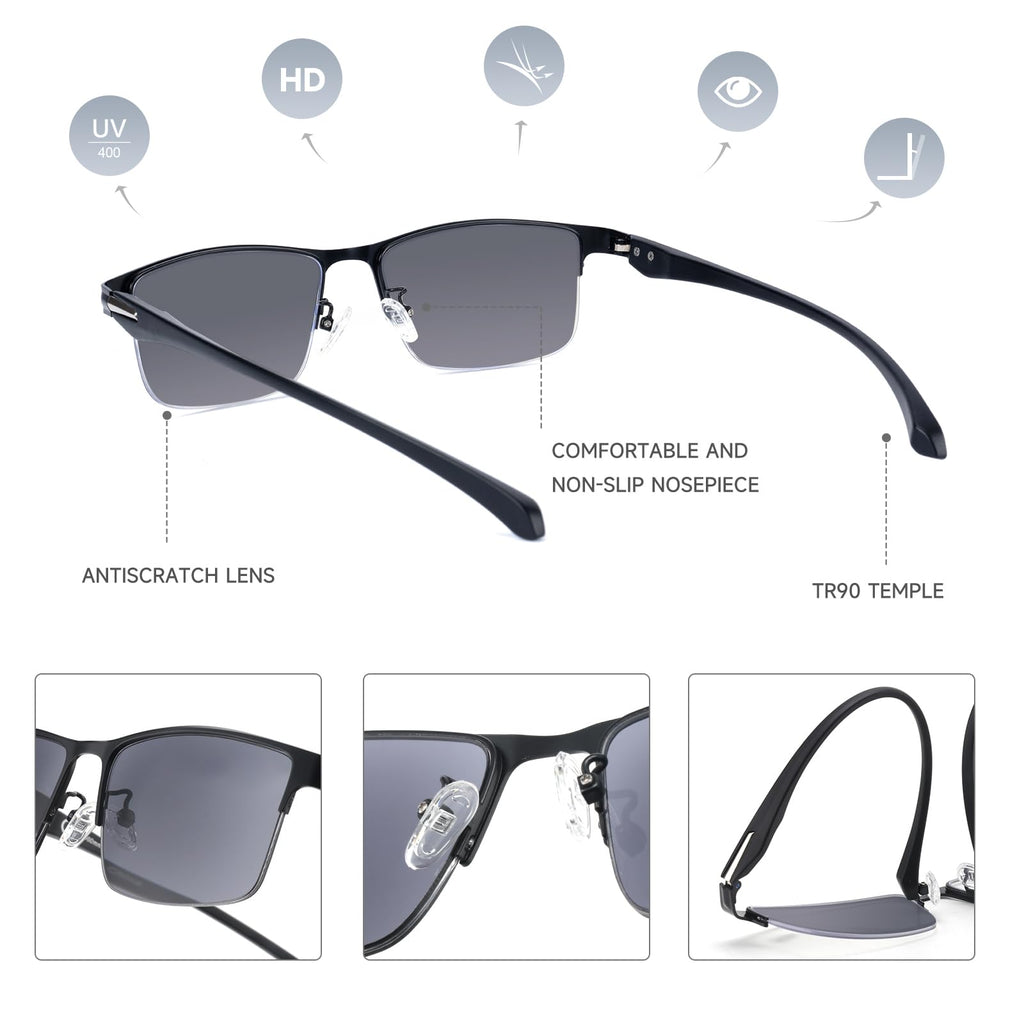 SKYOAK 2 Pack Premium Reader Sunglasses for Men with UV400 Protection Outdoors, TR90 Lightweight Tinted Reading Glasses Half Frame Design, Dark Lens Sun Readers & 2.5x - Not Bifocals