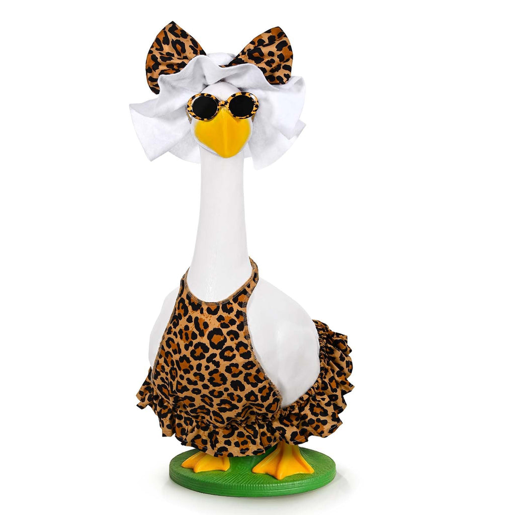 JcHrmers Summer Leopard Goose Outfit Hawaiian Porch Goose Outfits Bikini Lawn Goose Clothes Fits 23" Cement Plastic Goose Statue for Summer Outdoor Garden Yard Patio Art Decor