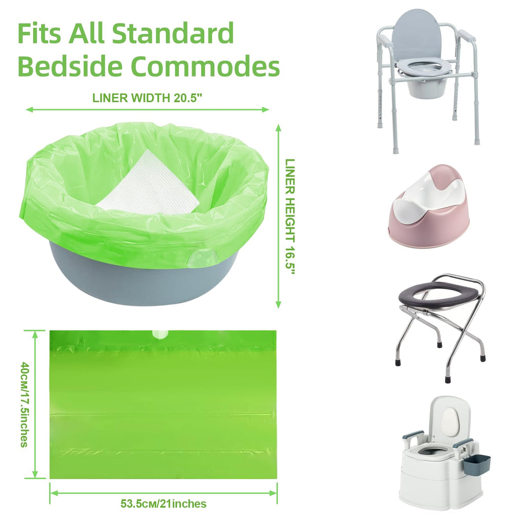 XUEPETT 120 Pack Commode Liners with 120 Super Absorbent Pads, Disposable Leakproof Bags for Bedside Commode, Universal Fit for Standard Toilet Chair Buckets