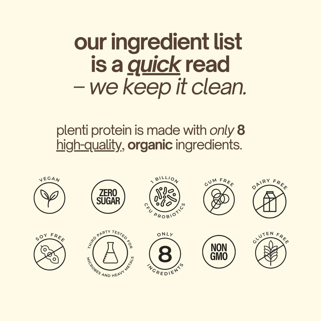 plenti Organic Plant-Based Protein Powder: Vanilla - 20g Pea Protein + Probiotics, Digestive Enzymes & Omega 3-6, Gut Friendly, Sugar Free, 27 Servings (2 lbs)