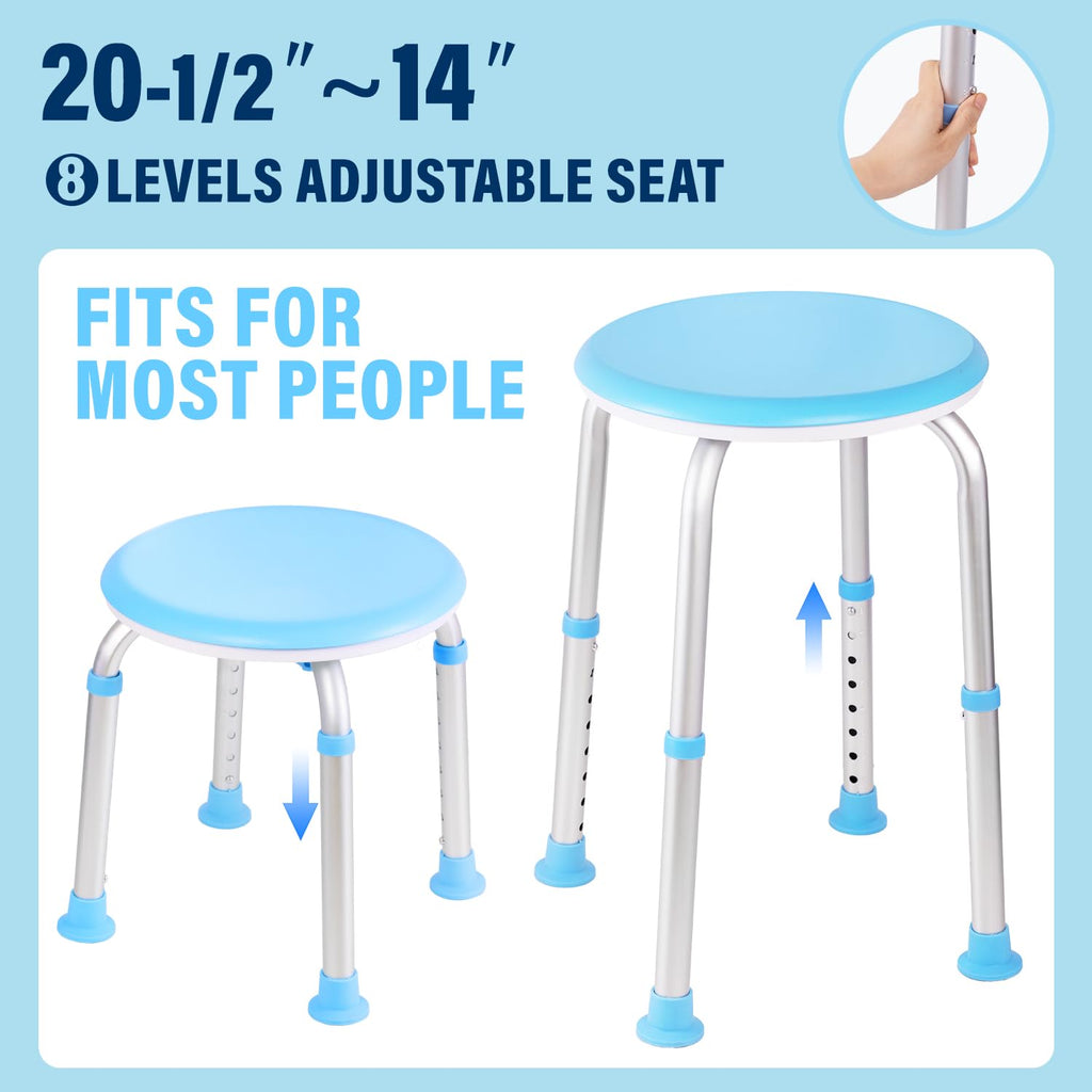 xlkkf Shower Chair Shower Seat for Inside,Bath Chair for Elderly and Disabled,Tool-Free Assembly, Adjustable Height (13.75"-20.5"), 360° Swivel, Anti-Slip Feet - Supports 350lbs