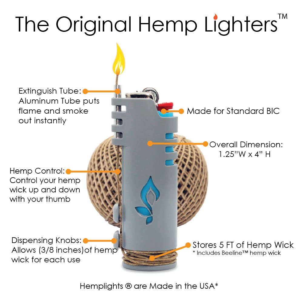 Hemp Wick Bundle Pack: 200 FT Beeline Roll + 1 Hemplights Wick Lighter (Black)