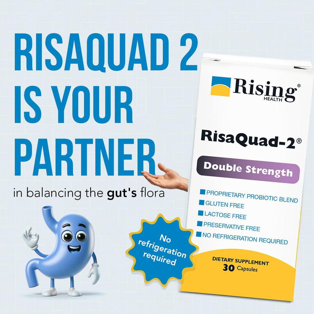 Rising Health RisaQuad-2™ Double Strength Probiotic Capsules – 80mg (16 Billion CFU+) Proprietary Probiotic Blend for Daily Digestive & Gut Health Support | No Need for Refrigeration - 30 Capsules