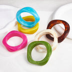 MEDOJO 6 Pcs Colorful Square Acrylic Resin Bangle Bracelet Wide Geometric Irregular Geometric Wristbands Cuff Bangle Bracelet for Women
