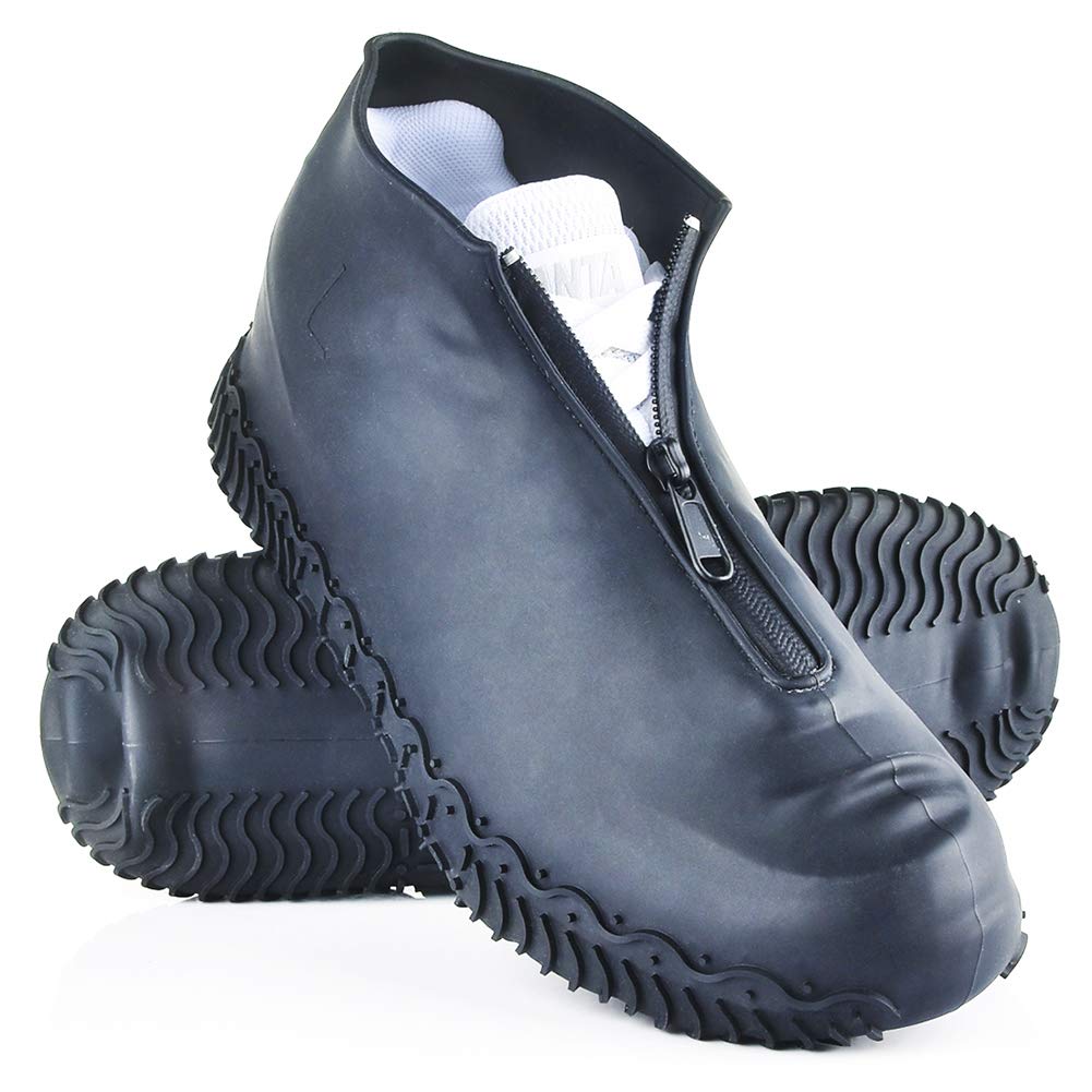 Shiwely Silicone Waterproof Shoe Covers, Upgrade Reusable Overshoes with Zipper, Resistant Rain Boots Non-Slip Washable Protection for Women, Men (XL (Women 11-13, Men 9.5-13), Black)