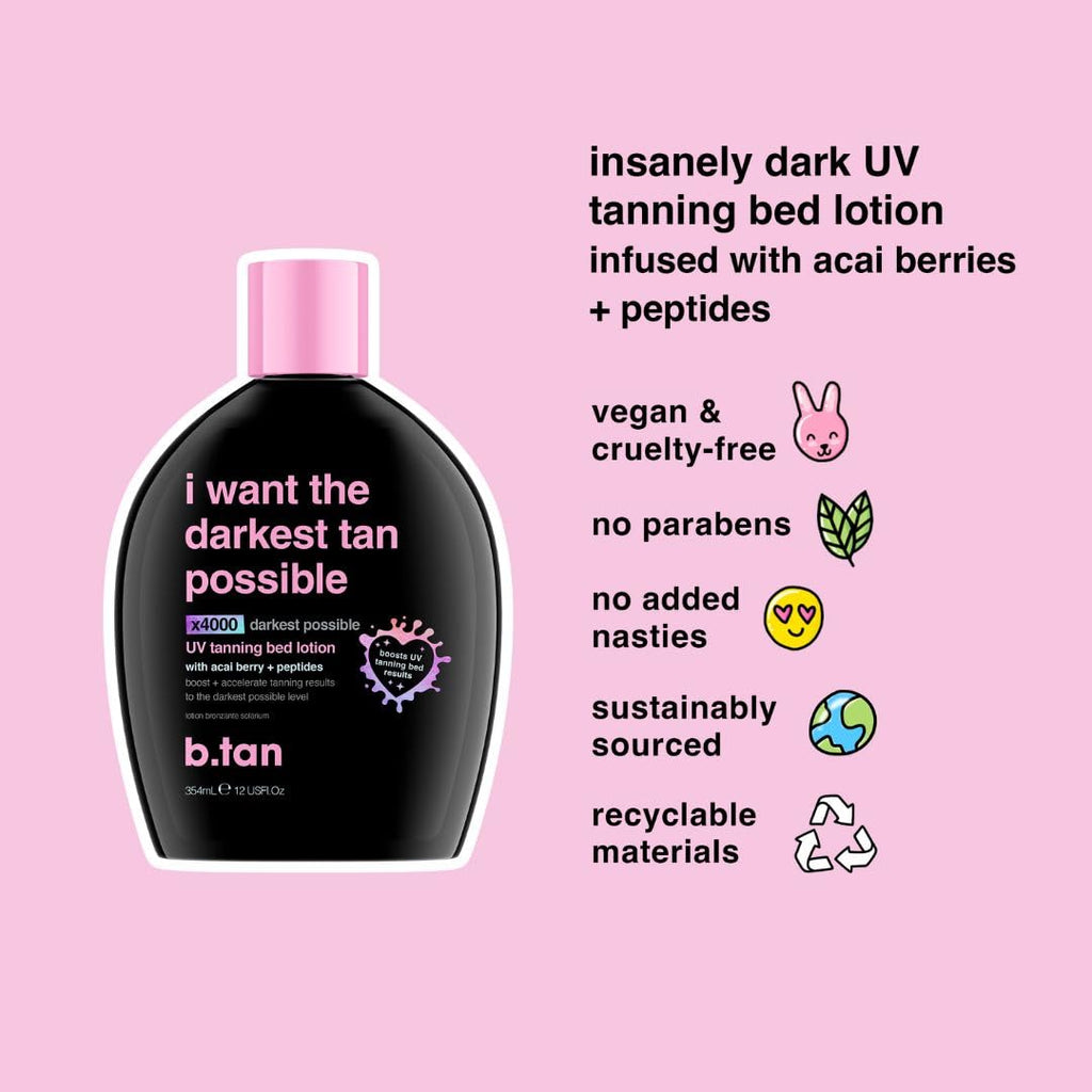 b.tan Tanning Oil & UV Tan Bed Lotion Kit | Best Dark Sun Tanner Bundle - Fast, Tinted, Indoor Outdoor Browning Accelerator Cream & Dark Bronzing Spray, Body Tan Extender, No Suntan Protection