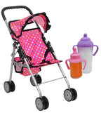 fash n kolor® - Doll Stroller My First Baby Doll Strollers Toy - Flower Design with Basket in The Bottom- Doll Accessories 2 Free Magic Bottles Included (Polka Dot)