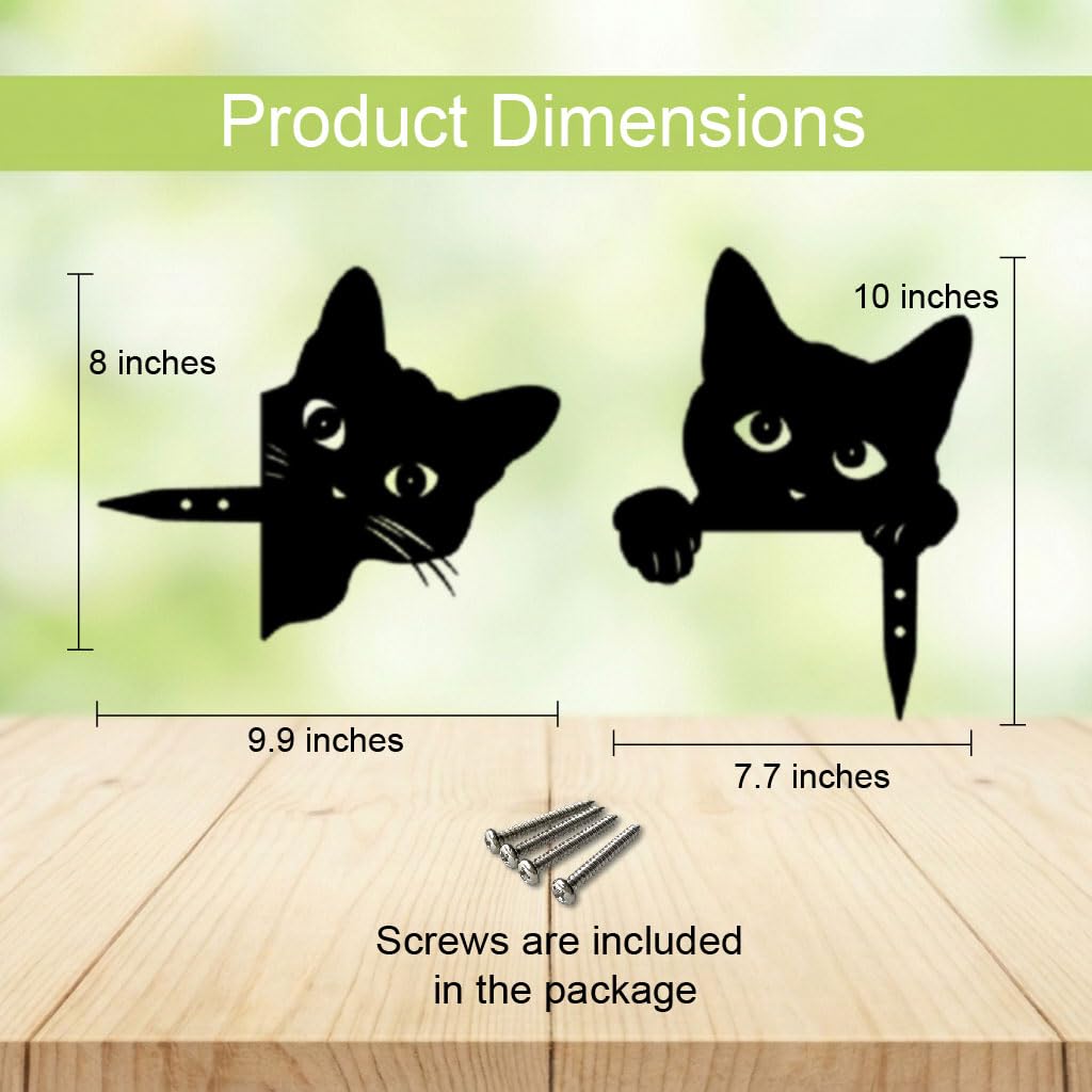 Doesen Black Cat Fence Decor Metal Cat Silhouettes Garden Decor Yard Art