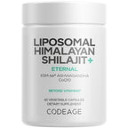 Codeage Liposomal Himalayan Shilajit+ Supplement - 500 mg Shilajit, KSM-66 Ashwagandha, CoQ10, Fulvic Ionic Minerals, Calcium, Magnesium, BioPerine - Liposomal Delivery - Non-GMO - 60 Capsules