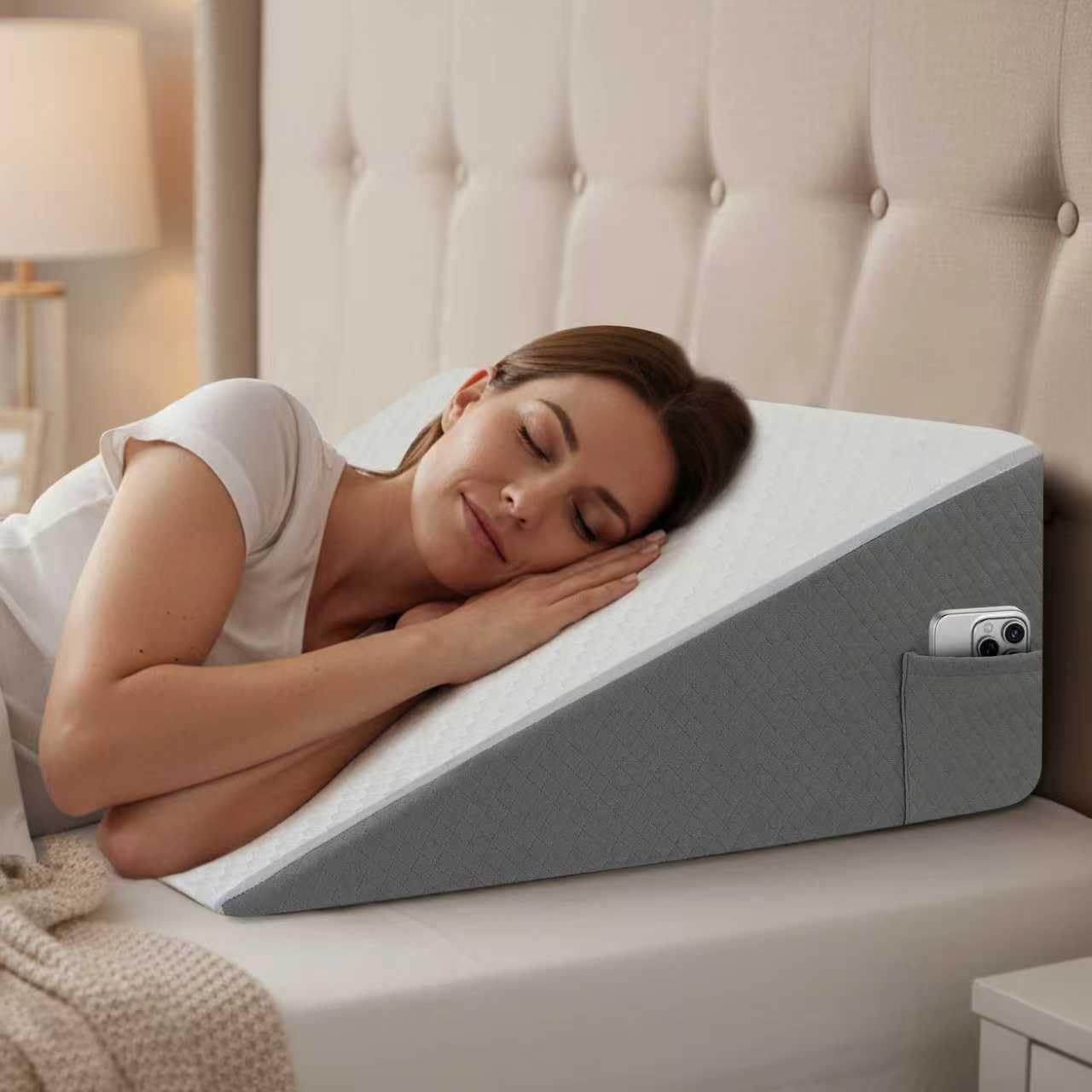 Vimoli Bed Wedge Pillow for Sleeping, Reading & Resting, 10 inch Cooling Memory Foam Incline Pillow Wedge for Adults Seniors, Ideal for Couch, Bedroom & Living Room, Removable Washable Cover