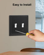 TREEWELL 2-Pack Double Toggle Light Switch Cover Plate, Black Pearls Decorative Dual Switch Plate Covers, 2 Gang Metal Wall Plate, Corrosion Resistant