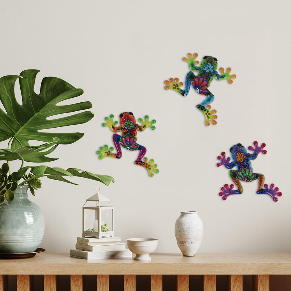 dreamskip 3 Pcs Metal Frog Decor Outdoor Wall Art Mexican Metal Frog Hanging Wall Sculpture Outside Garden Fence Patio Home Yard Art Decoration Gifts for Adults