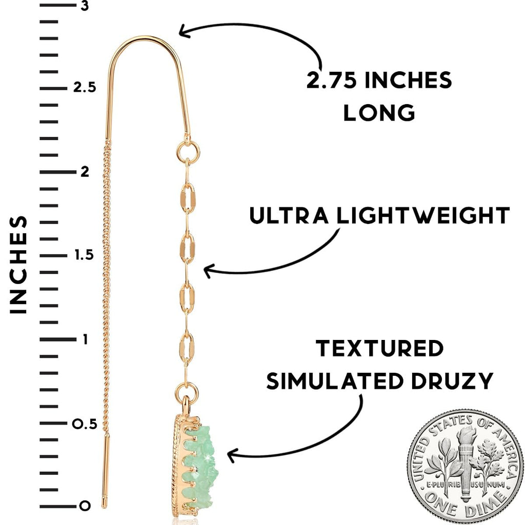 Aqua Green Dangle Earrings for Women - Long Boho Faux Druzy Threader Drops