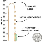 Aqua Green Dangle Earrings for Women - Long Boho Faux Druzy Threader Drops