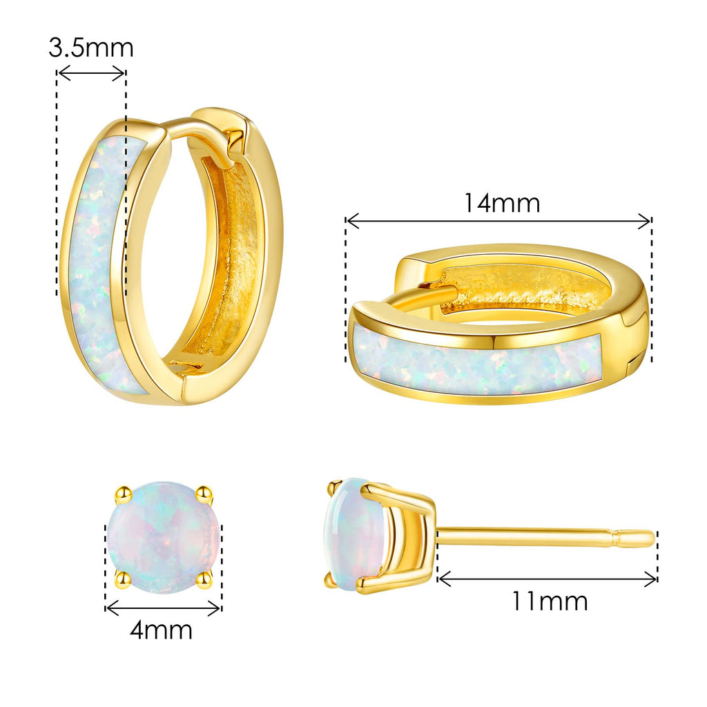 Chunky Small Gold Hoop Earrings for Women Sensitive Ears (04-Set Gold, White Opal)