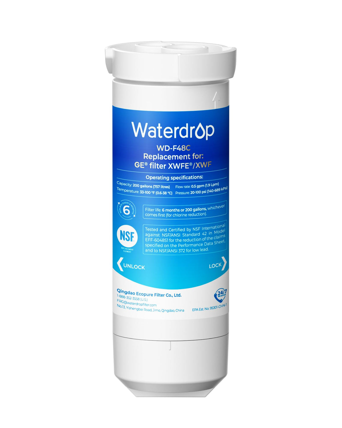 Waterdrop XWFE® Water Filter, Replacement for GE® XWFE®, Built-in Chip